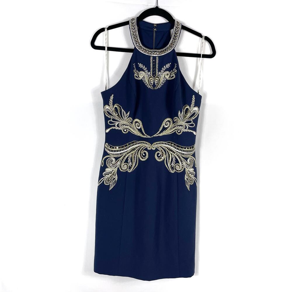 Lilly Pulitzer Benita Shift Dress Blue Embroidered‎ Sequin Sleeveless Sz 4 - Picture 4 of 11